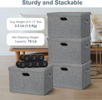 Graciadeco Large 17" 36 Quart Collapsible Stackable Storage Bins with Lids, 3 Packs Black and White Mix Linen Fabric Closet B
