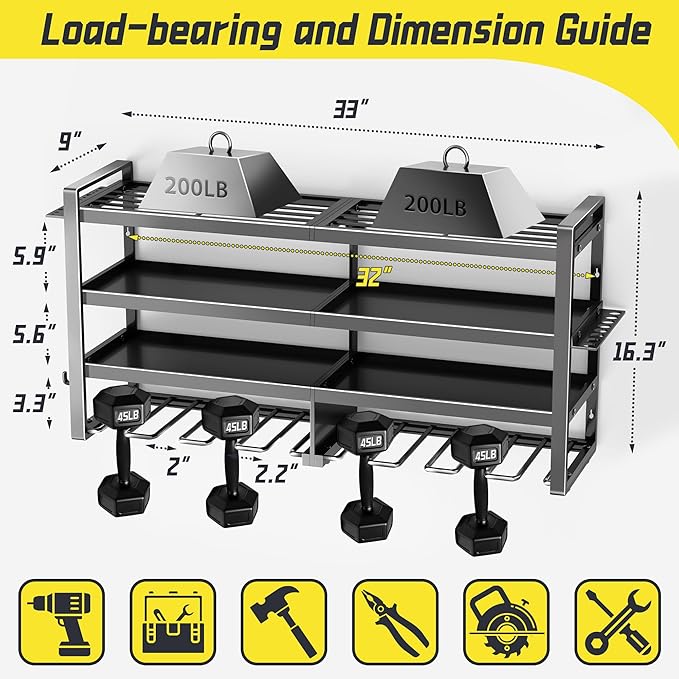 Power Tool Organizer Wall Mount,4 Layers Heavy Duty Storage Rack with 8 Drill Holder, Easy Installation, Tool Organizer Wall 