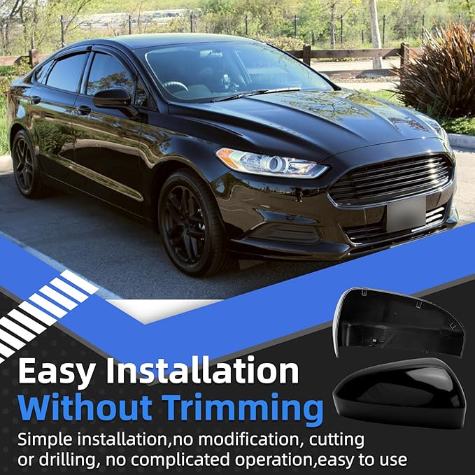 Passenger Side Mirror Cover Replacement for Ford Fusion 2013 2014 2015 2016 2017 2018 2019 2020 2021 2022 - Right Side Mirror Covers, Rear View Mirrors Cap Accessories Without Lamp, Black