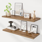 Dreamland 40" Floating Shelves for Wall, 12" Deep Slim Walnut Floating Shelves, Wall-Mounted Shelves for Bedroom, Living Room