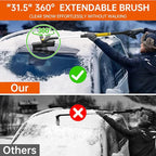 34" Extendable Ice Scraper and Snow Brush for Car Windshield, 360° Rotating (R002)