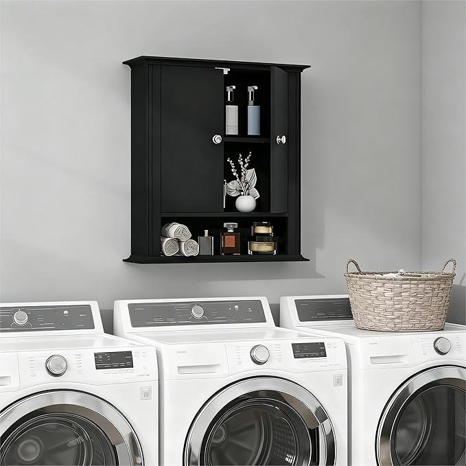 Bathroom Cabinet Wall Mounted| Over the Toilet Storage Cabinet with 2 Doors & Adjustable Shelf, Hanging Wall Cabinet, Upper C