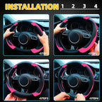 Xizopucy Pink Steering Wheel Cover Microfiber Leather Sporty Car Accessories for Men and Women,Breathable Non-Slip Universal 