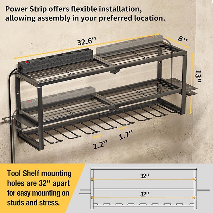 YYR Heavy Duty Power Tool Organizer with Charging Station, Cordless Drill Hanger Storage Rack, Battery Tools Holder Wall Moun