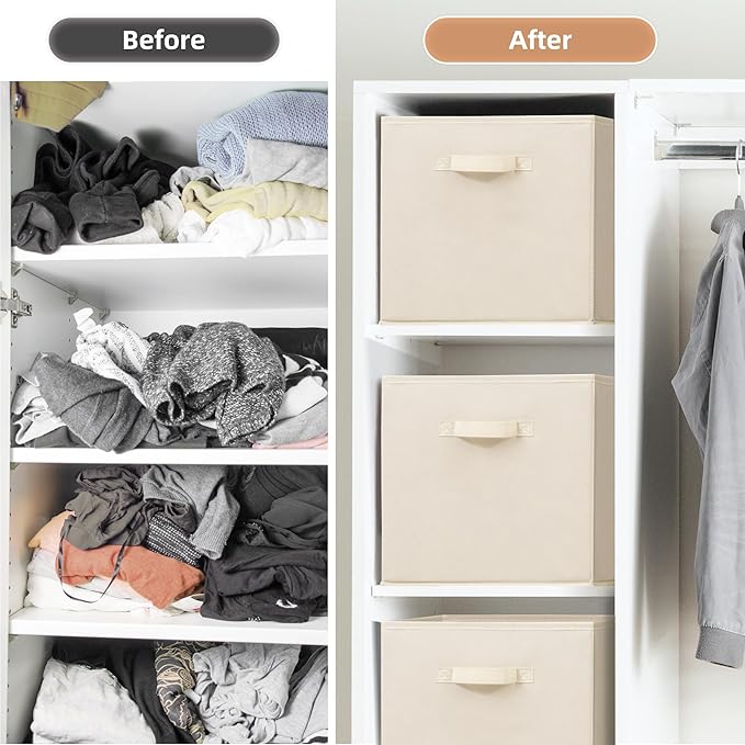 STORAGE MANIAC Storage Cubes, 13 Inch Collapsible Storage Bins with Handles, 8 Pack Fabric Foldable Bins for Organization, Du