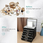 BOOVO Jewelry Boxes for Women, White and Black 6 Layer Large Jewelry Box for Necklace, Bracelet, Earrings, Rings Storage, Jew
