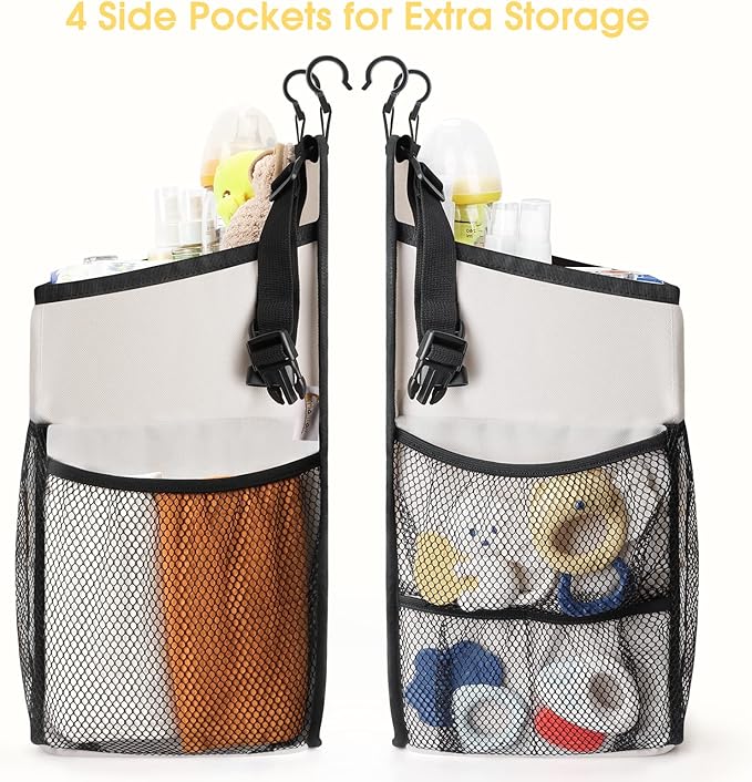 Maliton Hanging Diaper Organizer - Caddy for Changing Table, Crib, Pack n' Play - Stacker Holds 52+ Diapers - Nursery Organiz