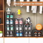 caktraie 10 Pack Thicken Shoe Organizer Stackable,Upgraded Sturdy Shoe Storage Box with Magnetic Door,Shoe Containers For Sne