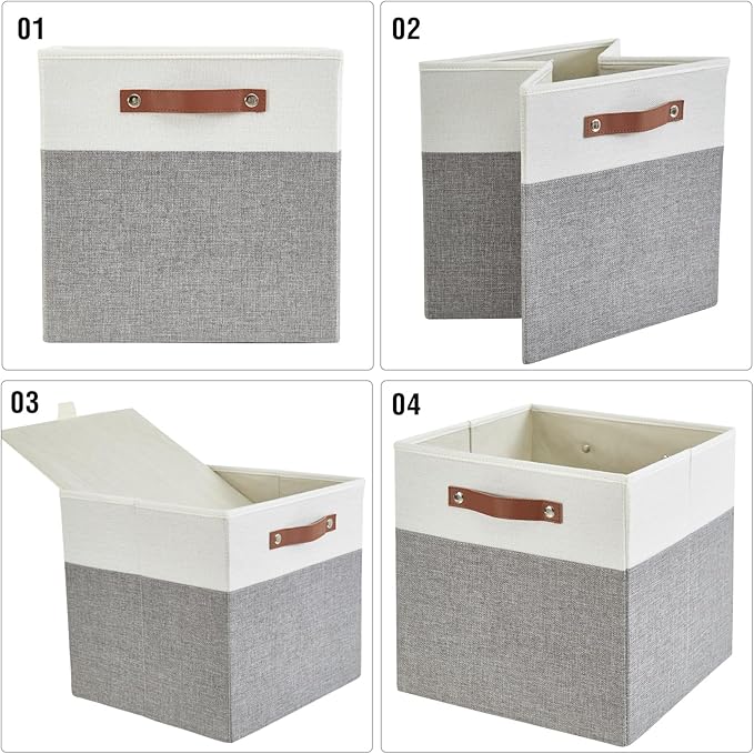 Bagnizer Collapsible Fabric Storage Cube Bins with 2 Reinforced PU Handles, Foldable Storage Organizer Baskets for Closet, Sh