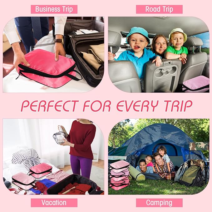 5 Pack Compression Packing Cubes for Travel Space Saving Cubes Luggage Organizer for Suitcase(Pink,M)