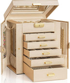 AKOZLIN 6-Tier Jewelry Box Lockable Leather Jewelry Storage Case with 5 Drawers for Women Girls Ring Necklace Earring Bracele