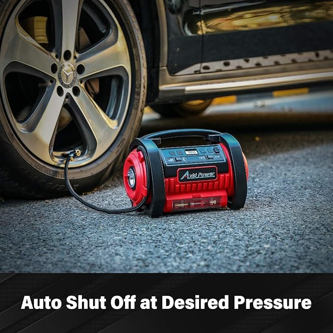 AVID POWER Tire Inflator Portable Air Compressor, 12V DC 110V AC Car Tire Pump, Air Mattress Pump with Inflation and Deflation Modes, Dual Powerful Motors, Digital Pressure Gauge