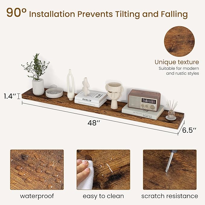 Dreamland 48Inch Floating Shelves for Wall, Rustic Wooden Storage Shelf for Living Room, Kitchen, Farmhouse, Wall Mounted Dis