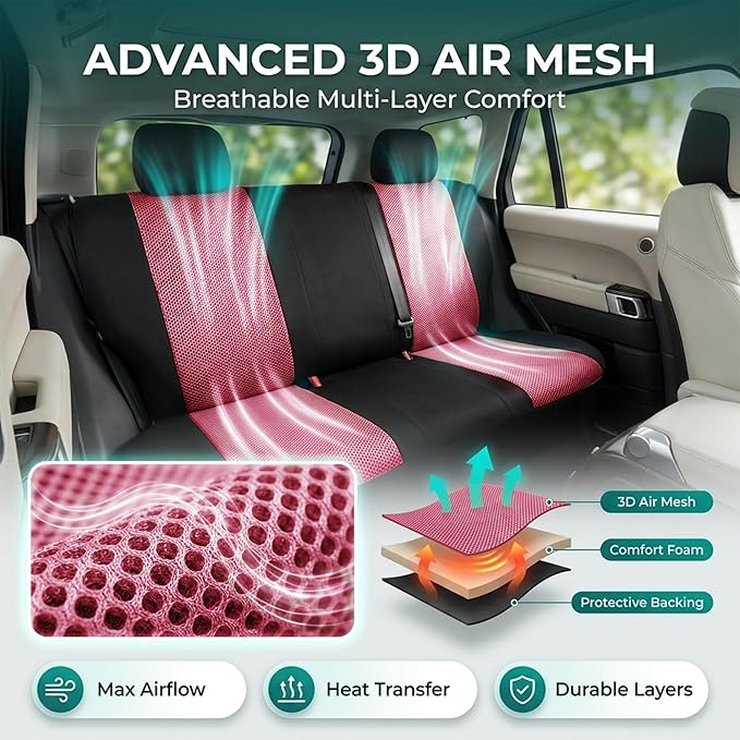 FH Group Full Set Car Seat Covers Classic Cloth Universal Fit Burgundy Seat Covers,Washable High Back Combo Small Car Seat Co
