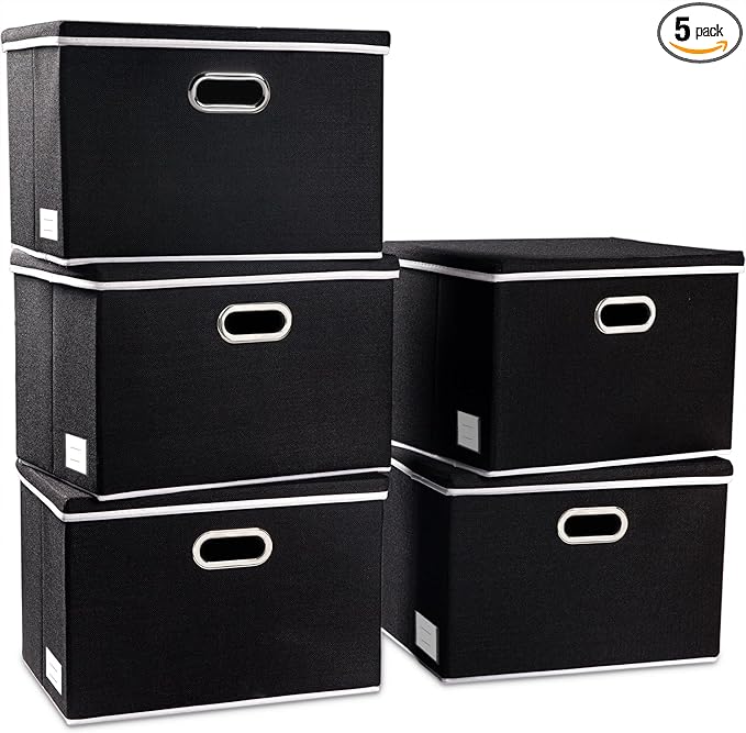 PRANDOM Extra Large Collapsible Storage Bins with Lids [5-Pack] Linen Fabric Foldable Storage Baskets Boxes Organizer Contain