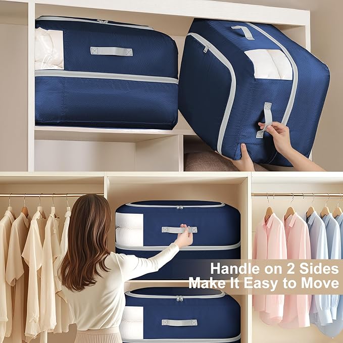 Comforter Storage Bag - 110L Large Capacity Blanket Storage Bags Ultra Space Saving Self Compression Organizer, Washable Comp