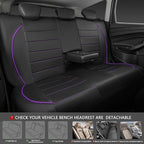 CAR PASS Piping PU Leather Car Seat Cover,Inside Zipper Design and Reserved Opening Holes Airbag Compatible,Universal FIT for Car, SUVs,Van,Trucks,Full Set, Black & Purple