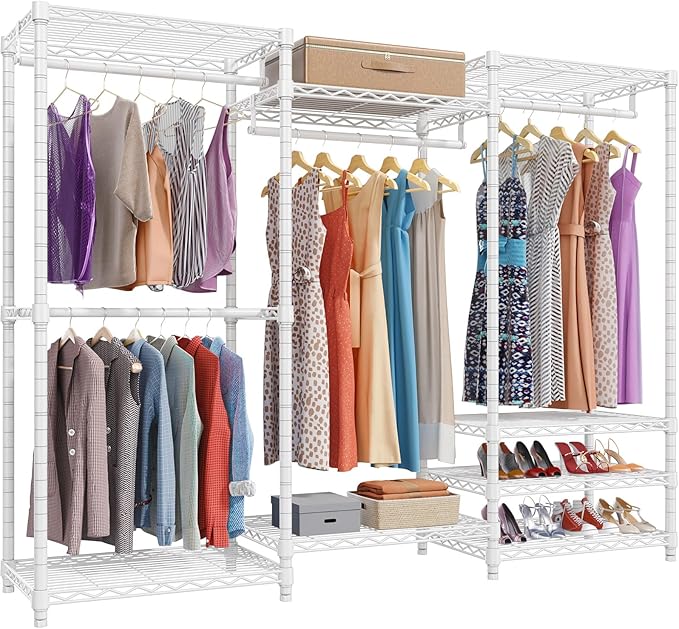 VIPEK V5 Portable Closet Wardrobe Heavy Duty Clothes Rack, Freestanding Clothing Racks with 4 Hang Rods & 8 Shelves, Adjustab