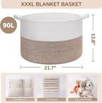 INDRESSME XXXLarge Blanket Basket for Living Room 21.7" x 21.7" x 13.8"-Storage Basket with Handle for Organizing Toy Pillows