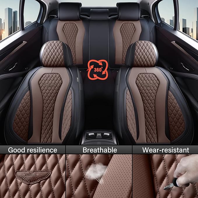 Coverado Car Seat Covers, Seat Covers Full Set, Coffee Car Seat Cover, Auto Seat Covers Front Seats Rear Seat Cover, Luxury C
