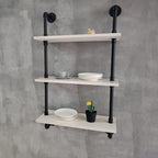 White Floating Shelves 24 inch Pipe Wall Shelves Bathroom Shelves Over Toilet with Wood Planks Industrial Pipe Floating Shelv