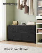SONGMICS Dresser for Bedroom, Chest of Drawers, Steel, MDF, 5 Non-Woven Fabric Drawers, Storage Organizer Unit, Closet, Entry