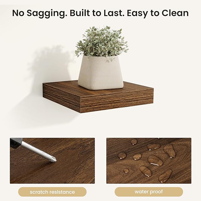Fun Memories Rustic Wood Floating Shelves for Wall, Space-Saving Wall Mounted Shelves for Bathroom, Bedroom, Living Room and 
