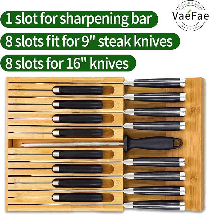 VaeFae Adjustable Bamboo Drawer Dividers and Knife Drawer Organizer Insert Bundle