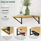 Floating Shelves, 12 Inch Deep Rustic Wood Wall Storage, 16W x 12D Wall Shelves Set of 2, Heavy Duty Metal Brackets, Large In