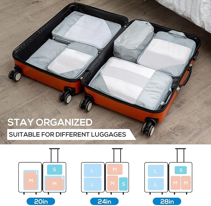 Compression Packing Cubes, 7 Set Packing Cubes for Travel Compression, Lightweight Compressible Package Organizer for Carry O