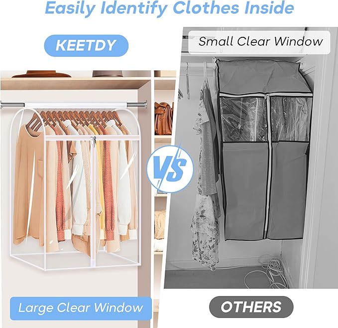 KEETDY 35" Hanging Garment Bags for Closet Storage Large Clear Garment Bags for Hanging Clothes Garment Rack Cover Coat Prote