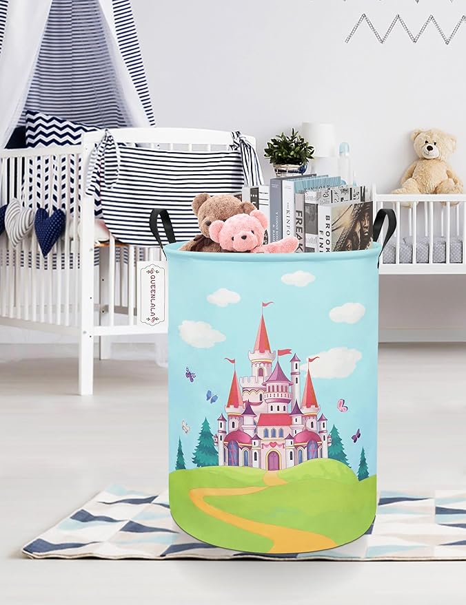 QUEENLALA Large Storage Basket,Laundry Hamper/Bathroom/Home Decor/Collapsible Round Storage Bin,Boys and Girls Hamper/Boxes/C