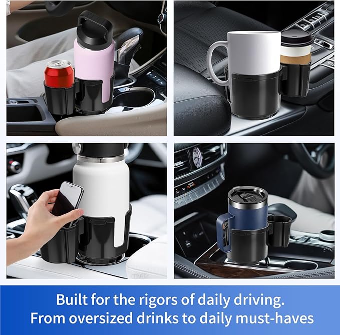 Car Cup Holder Expander W/Offset Adapter, 2-in-1 Cup Holder Extender for Large Bottles up to 4.3", Adjustable Base Fits Stanl