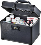 Lockable Security Storage Box - Shiny Black Safe Combination Lock Box, Cabinet Med Organizer, 10 x 7 x 9 Inches Safe Case for