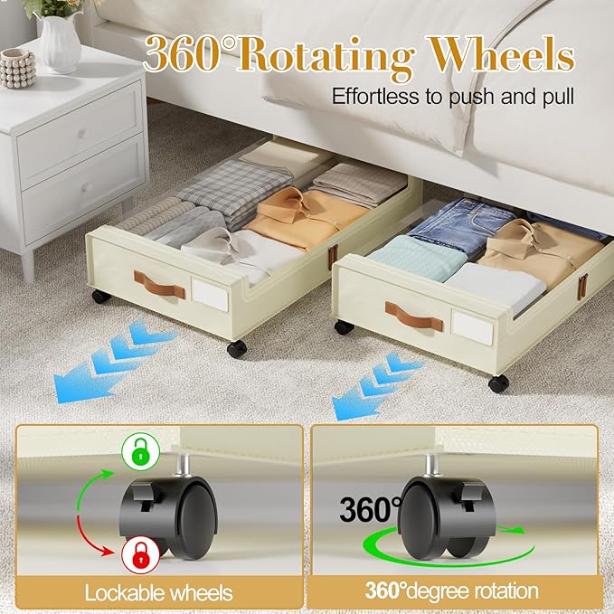 Yecaye Under Bed Storage with Wheels, 4 Pack Under the Bed Storage Containers with Lids & Label, XXL 60L Rolling Underbed Sto