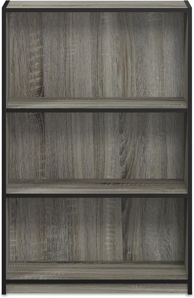 Furinno Jaya Book Shelf, 3-Tier Bookshelf, Bookcase with Adjustable Shelves, 9.5 x 24.5 x 40.3, for Living Room, Bedroom, Hom