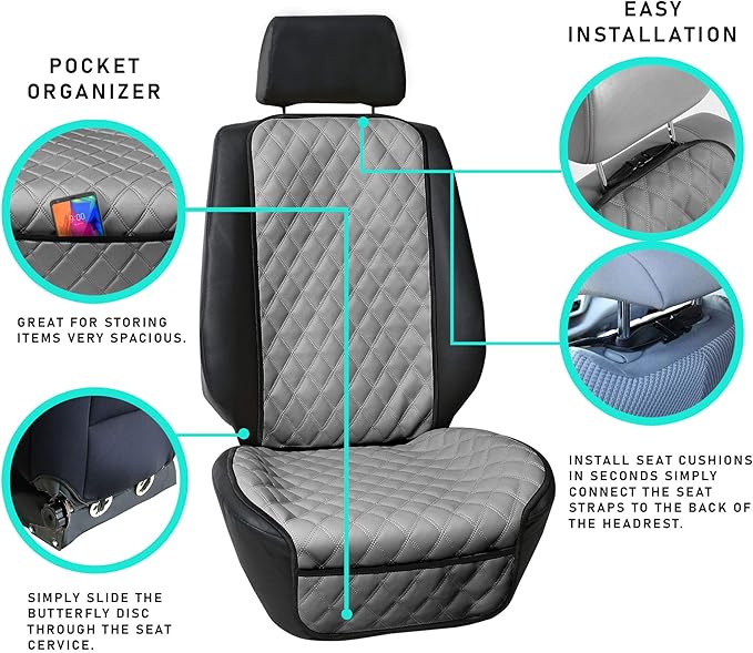 FH Group Car Seat Cushion – Faux Leather Single Front Seat Cover with Front Pockets, Airbag Compatible, Universal Fit Car Sea