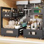2 Pack 19IN-Depth Under Sink Organizer,Pull Out Cabinet Organizer With Smooth Cylindrical Rail,Metal Slide Out Drawer for Kit