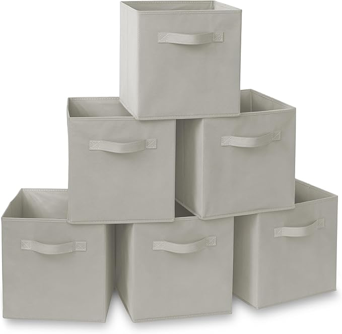 Casafield Set of 6 Collapsible Fabric Cube Storage Bins, Light Gray - 11" Foldable Cloth Baskets for Shelves, Cubby Organizer