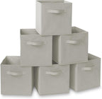 Casafield Set of 6 Collapsible Fabric Cube Storage Bins, Light Gray - 11" Foldable Cloth Baskets for Shelves, Cubby Organizer