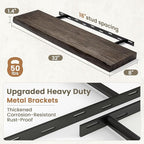 Fun Memories Floating Shelves for Wall Decor Set of 2-32 Inch Solid Elm Wood Live Edge - Rustic Walnut Wall Shelves with Invi