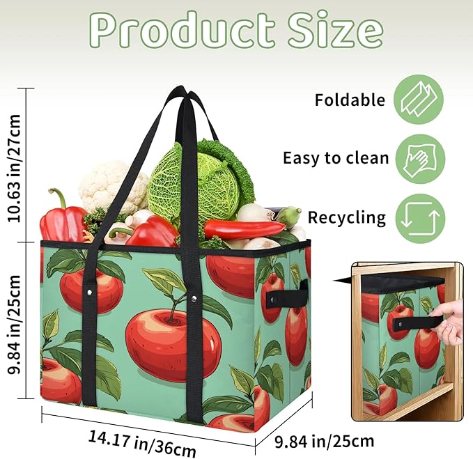 Reusable Grocery Bags Heavy Duty Shopping Bags Foldable Large Tote Bags with Long Handles & Hard Bottom