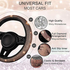 NBTEPEM 30 Pcs Bling Car Accessories Set for Women, Steering Wheel Cover Set, Bling Console Cover, Seat Belt Cushion, Shift Knob Cushion, Cup Coaster, Rhinestone Car Hanging Accessories (Champagne)