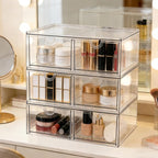 Prsildan Stackable Clear Makeup Organizer, 3 Pack Acrylic Storage Drawers with 6 Drawers for Vanity Bathroom Office Desk Modu
