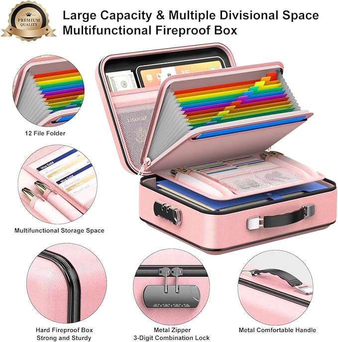 COLCASE Fireproof Document Organizer, Hard Fireproof Waterproof Document Box with Lock Creative Hard-Shell Design Fireproof D