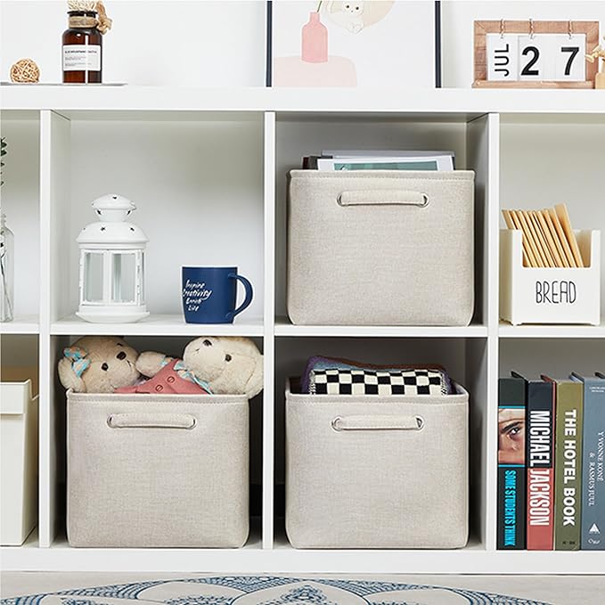 HNZIGE Large Fabric Storage Baskets for Storage 3 Pack Shelf Closet Storage Bins Baskets for Organizing Linen Cloth Decorativ