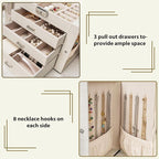 AKOZLIN 4-Tier Jewelry Box Lockable Leather Jewelry Storage Case Organizer with 3 Drawers for Women Girls Ring Necklace Earri