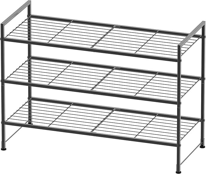 Simple Houseware 3-Tier Stackable Shoes Rack Storage Shelf, Black