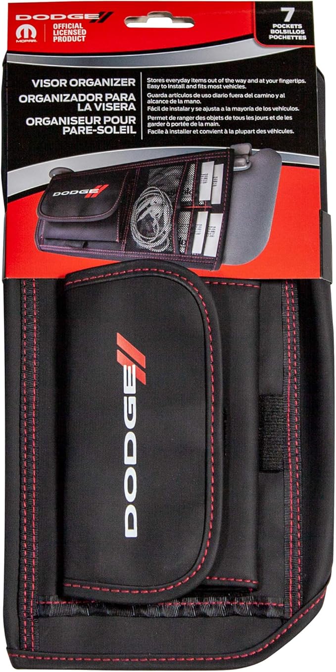 Plasticolor 006193R01 Dodge Logo Car Truck or SUV Sun Visor Organizer, Auto Interior Pocket Organizer, Registration Document Holder, Sunglass Storage Pouch Organizer