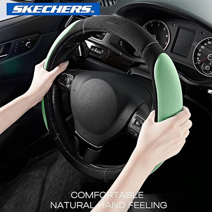 Skechers Memory Foam Steering Wheel Cover, Car Steering Wheel Cover,14.5-15inch Anti-Slip Safety Comfortable Desgin, Universa